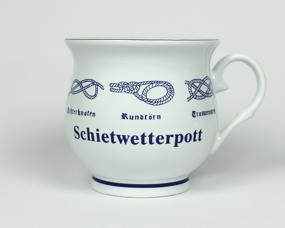 Schietwetter_bauchig Knotenbecher Schietwetterpott Kaffeepott mit Seemannsknoten bauchig Kaffeebecher Kaffeetasse Kaffee