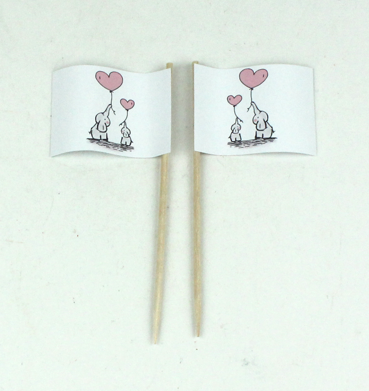 Picker_Elefanten-Herz Party-Picker Flagge Elefanten Herz Ballons Papierfähnchen in Spitzenqualität 50 Stück Beutel