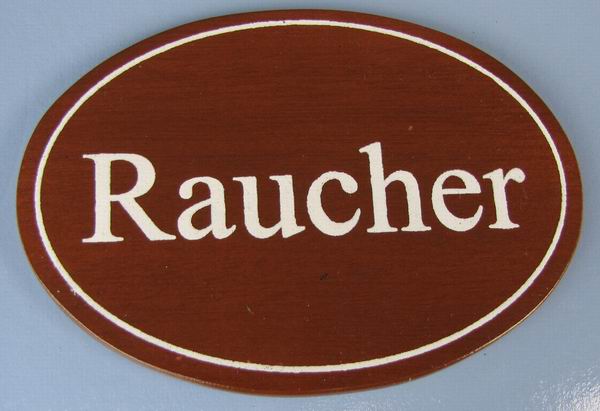 Ovales Holz - Türschild Raucher 7x10 cm dunkles Holzschild