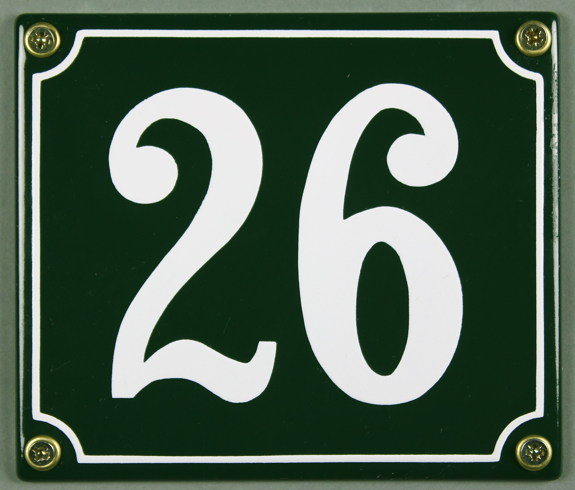 hausnummer-26-gruen-hausnummernschild-emaille Hausnummernschild 26 grün 12x14 cm sofort lieferbar Schild Emaille Hausnummer Haus Nummer Zahl Ziffe