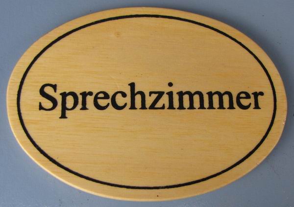 Ovales Holz - Türschild Sprechzimmer 7x10 cm helles Holzschild