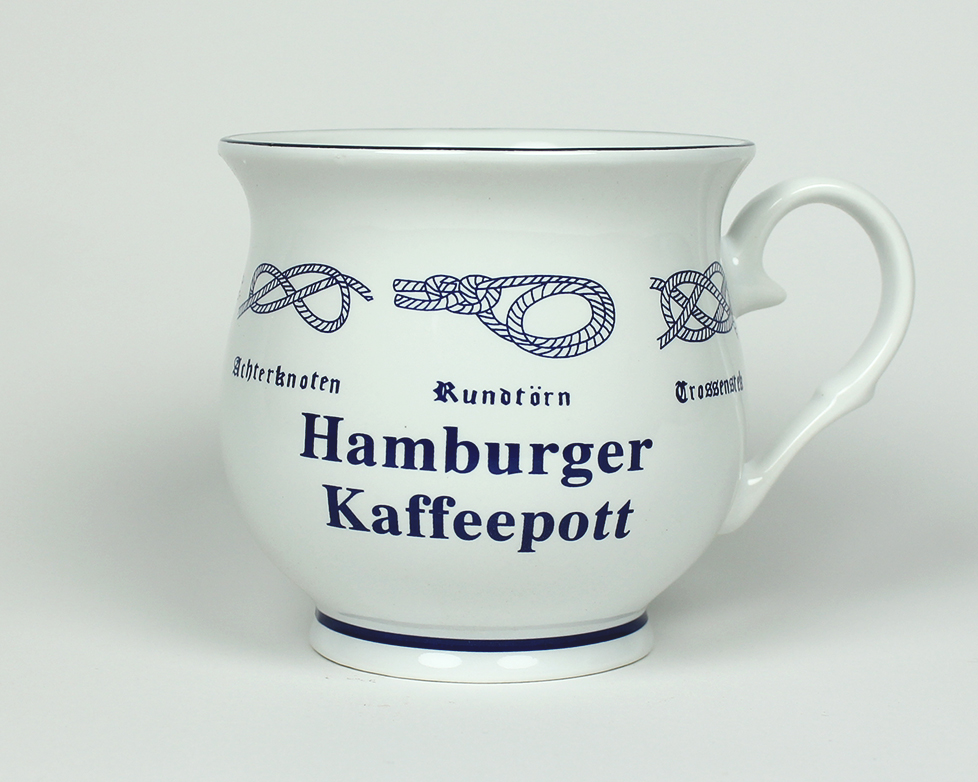 Hamburger-Kaffeepott_bauchig Knotenbecher Hamburger Kaffeepott mit Seemannsknoten bauchig Kaffeebecher Kaffeetasse Kaffee Pott