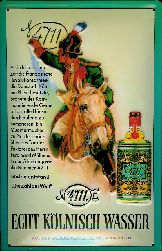 B189-4711-Die-Zahl Blechschild 4711 Soldat Hausnummer Soldat Reiter Pferd kölnisch Wasser Parfum Schild Werbeschild Nos