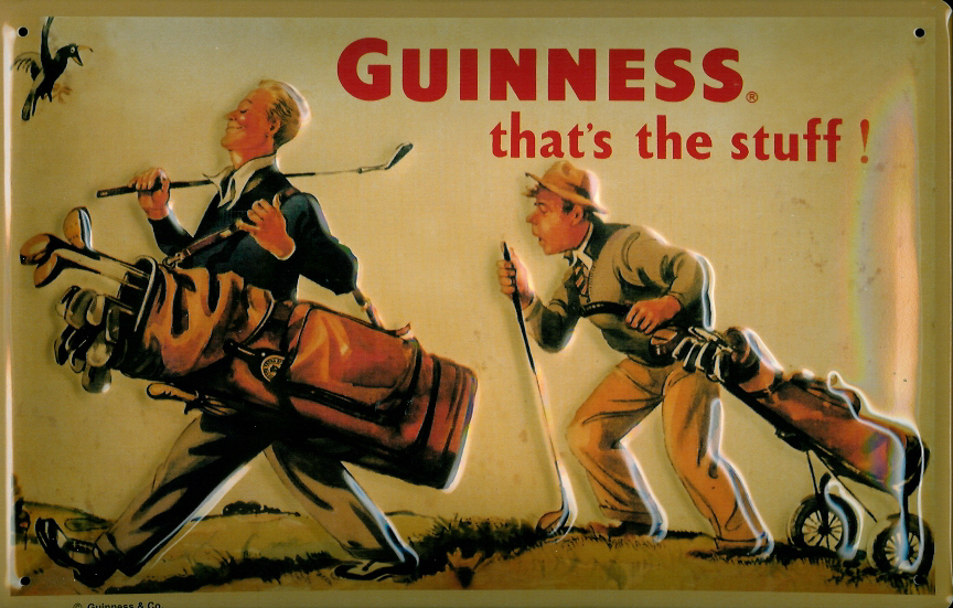 guinness-bier-golf-caddy-blechschild Blechschild Guinness Bier Golf Caddy Golfer Golfplatz Schild retro Reklameschild