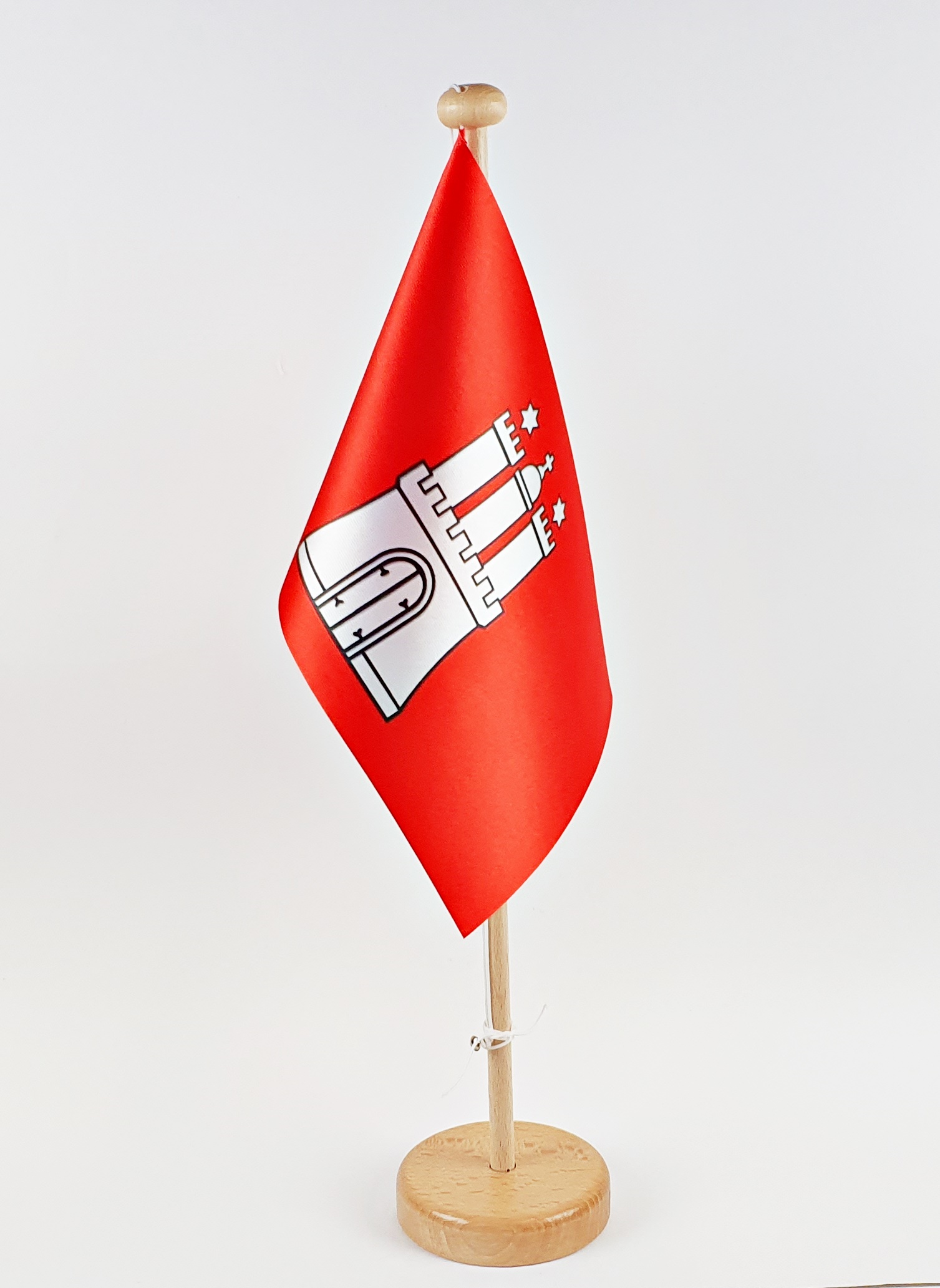 tischflagge-hamburg-holz Tischflagge Hamburg 25x15 cm optional mit Holz- oder Chromständer Tischfahne Tischfähnchen