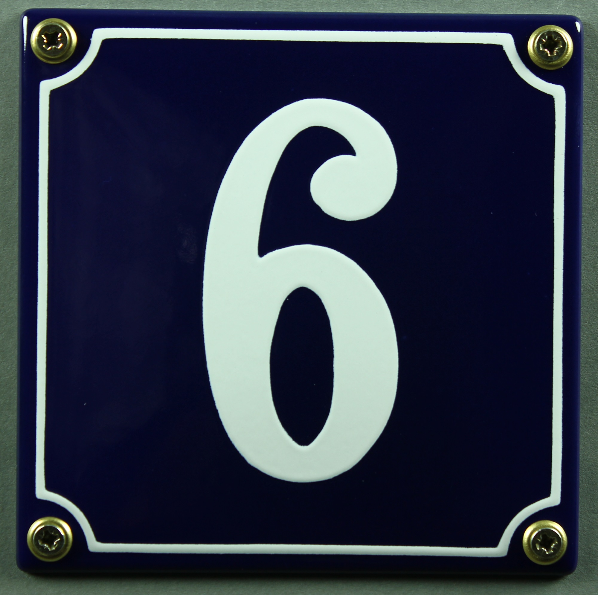 Hausnummernschild 6 blau - weiß 12x12 cm sofort lieferbar Schild Emaille Hausnummer Haus Nummer Zahl