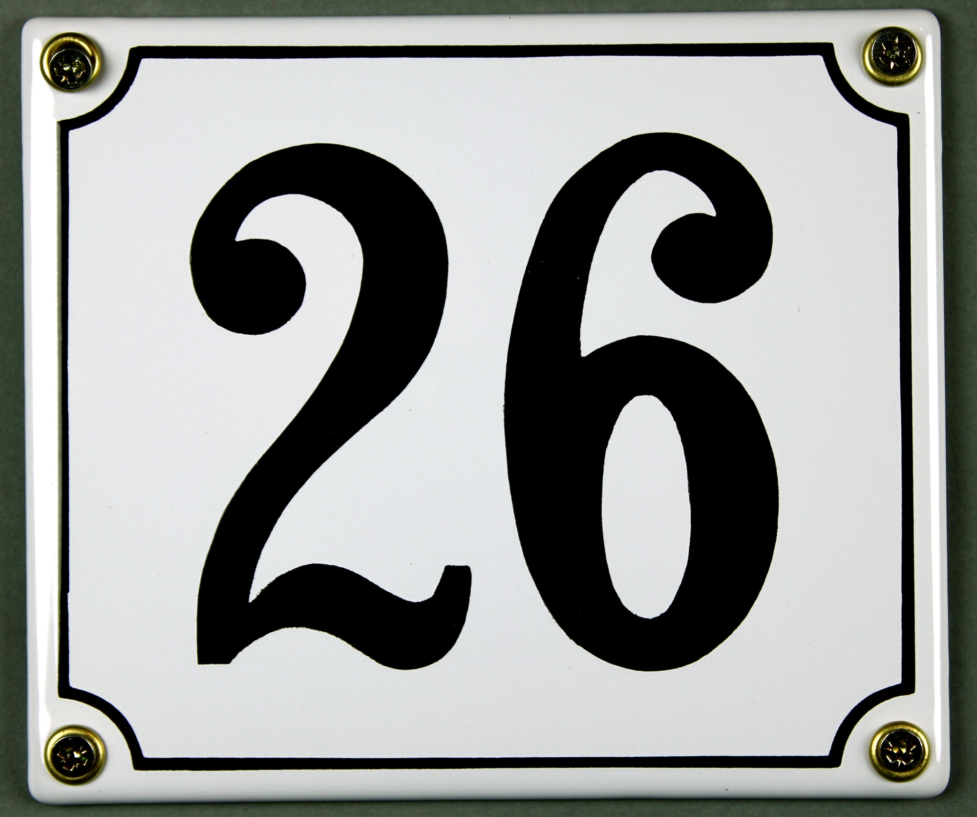 hausnummer-26-weiss-hausnummernschild-emaille Hausnummernschild 26 weiß 12x14 cm sofort lieferbar Schild Emaille Hausnummer Haus Nummer Zahl Ziffe