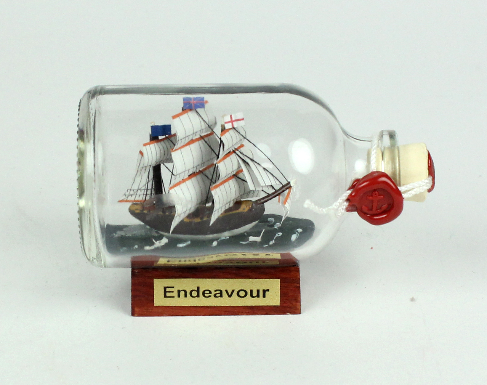 phs172_Endeavour-50ml Endeavour Captain Cook Mini Buddelschiff 50 ml ca. 7,2 x 4,5 cm Flaschenschiff