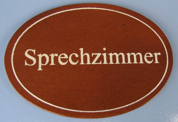 Ovales Holz - Türschild Sprechzimmer 7x10 cm dunkles Holzschild