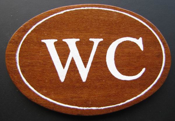 Ovales Holz - Türschild WC 7x10 cm dunkles Holzschild Toilette