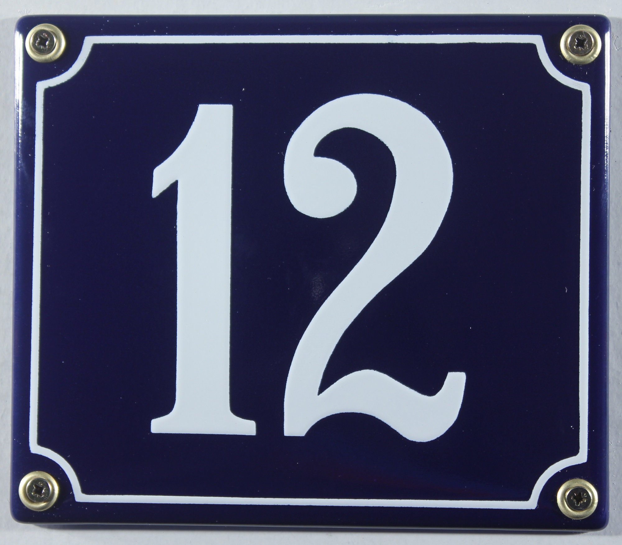 Hausnummernschild Emaille 12 blau - weiß 12x14 cm sofort lieferbar Schild Emaile Hausnummer Haus Num