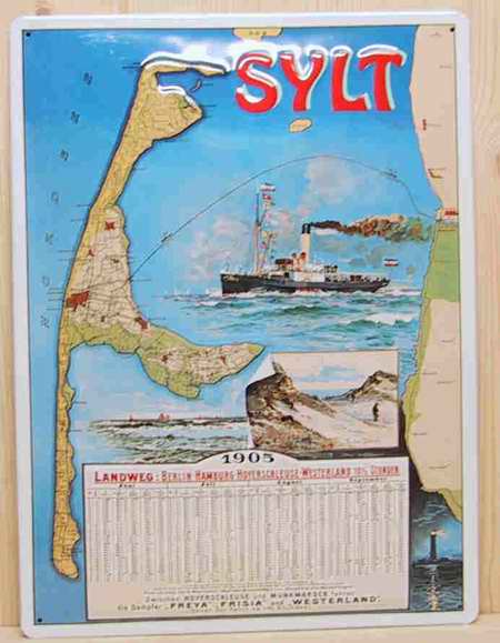 Blechschild Sylt Fahrplan von 1905 Dampfer Schiff Schild Nostalgieschild