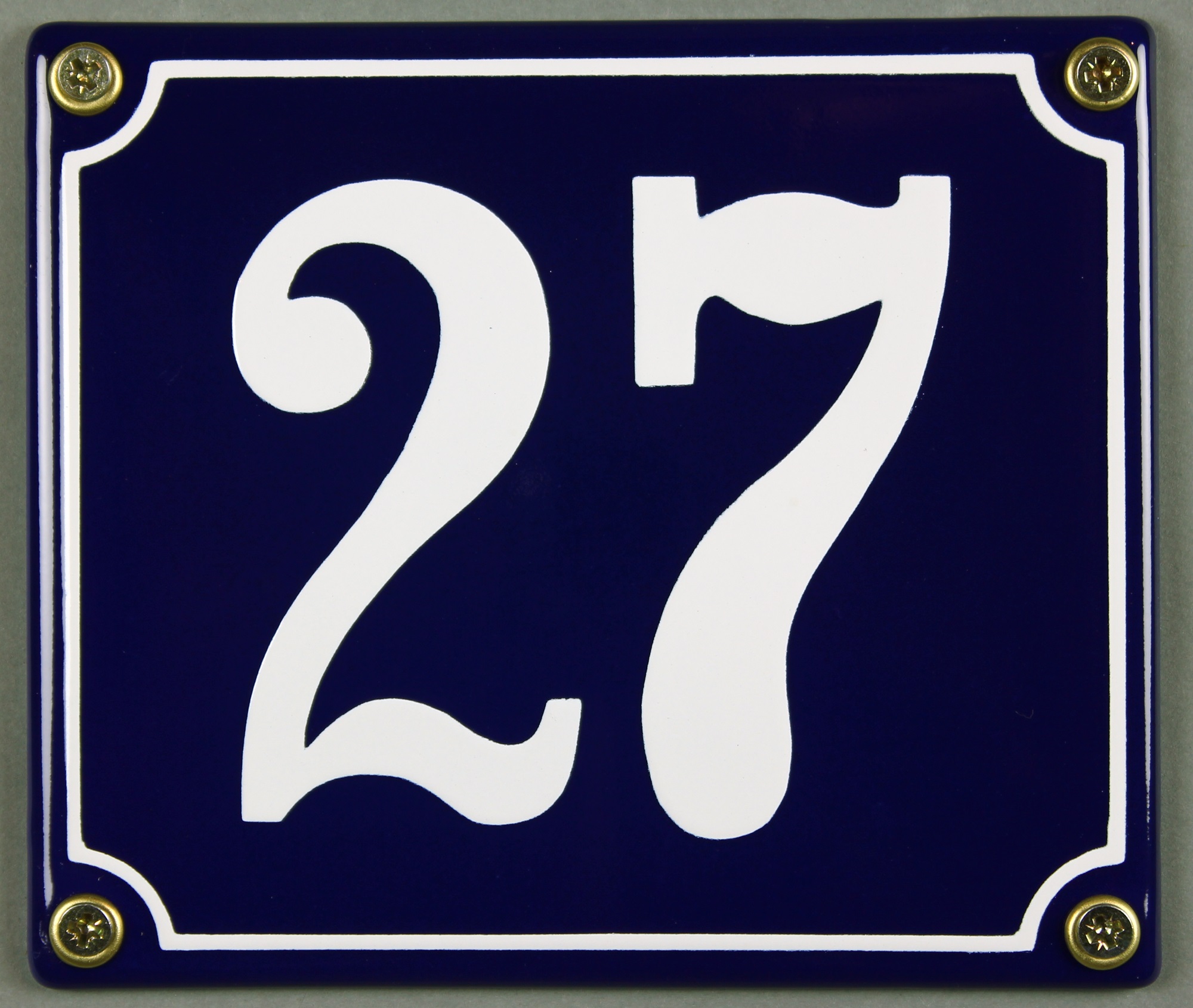 Hausnummernschild Emaille 27 blau - weiß 12x14 cm sofort lieferbar Schild Emaile Hausnummer Haus Num