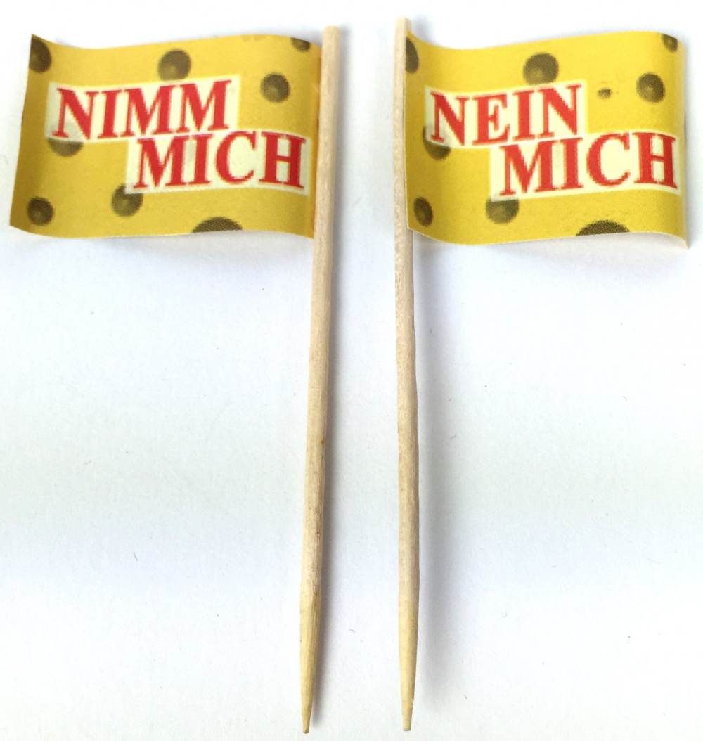 NimmMich-NeinMich 2er Set Party-Picker Flagge Nimm Mich - Nein Mich Papierfähnchen in Spitzenqualität 2x 50 Stück Beut