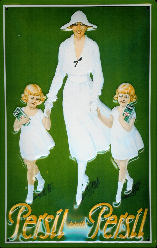 Blechschild Persil bleibt Persil Frau 2 Kinder Waschpulver Schild retro Werbeschild Nostalgieschild