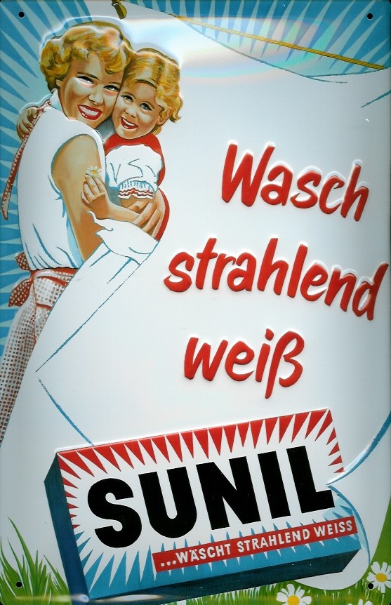 Blechschild Sunil strahlend weiß Waschpulver Schild Nostalgieschild