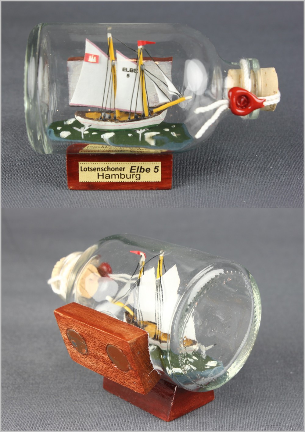 mb-178 Buddelschiff Elbe 5 Lotsenschoner 7,2x4,5 cm Kühlschrankmagnet mit 2 Stück 10x3 mm Neodym Magnet Sou