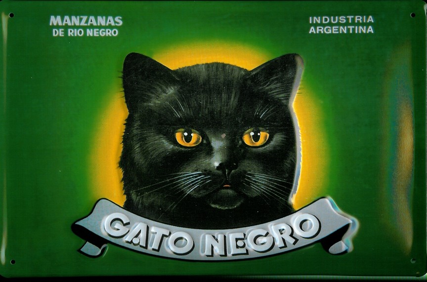 A438-Cato-Negro Blechschild Gato Negro Katze grün Kater Schild Wein Argentinien Nostalgieschild