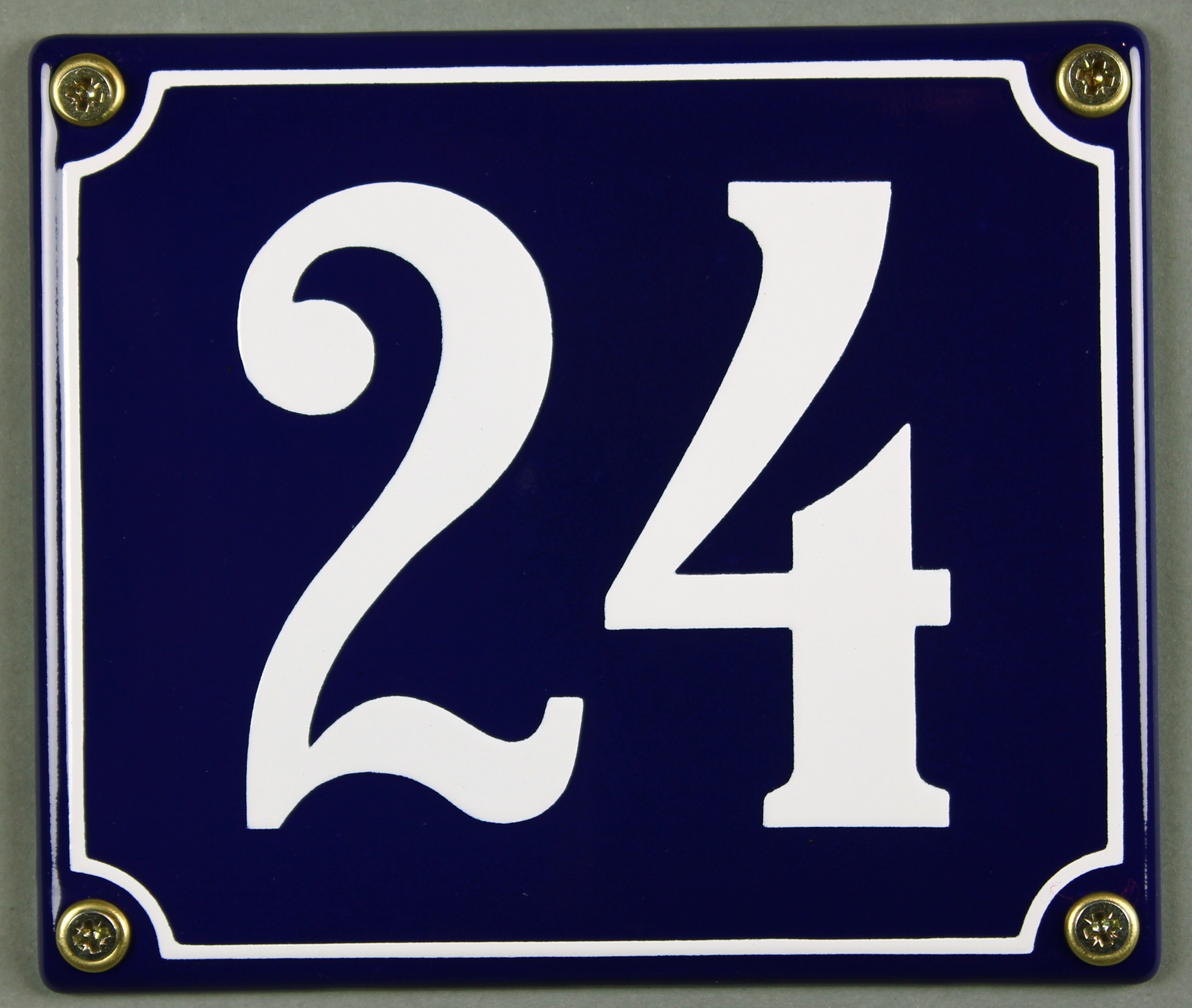 Hausnummernschild Emaille 24 blau - weiß 12x14 cm sofort lieferbar Schild Emaile Hausnummer Haus Num