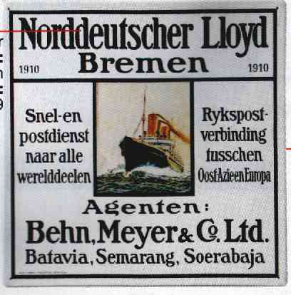 Blechschild Norddeutscher Lloyd Bremen Schild Behn, Meyer & Co. Ltd. Batavia, Semarang, Soerabaja