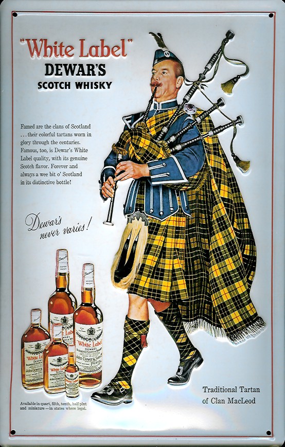 dewars-whisky-dudelsack-blechschild Blechschild Dewar's Scotch Whisky Dudelsackpfeifer Schild Dudelsack Werbeschild