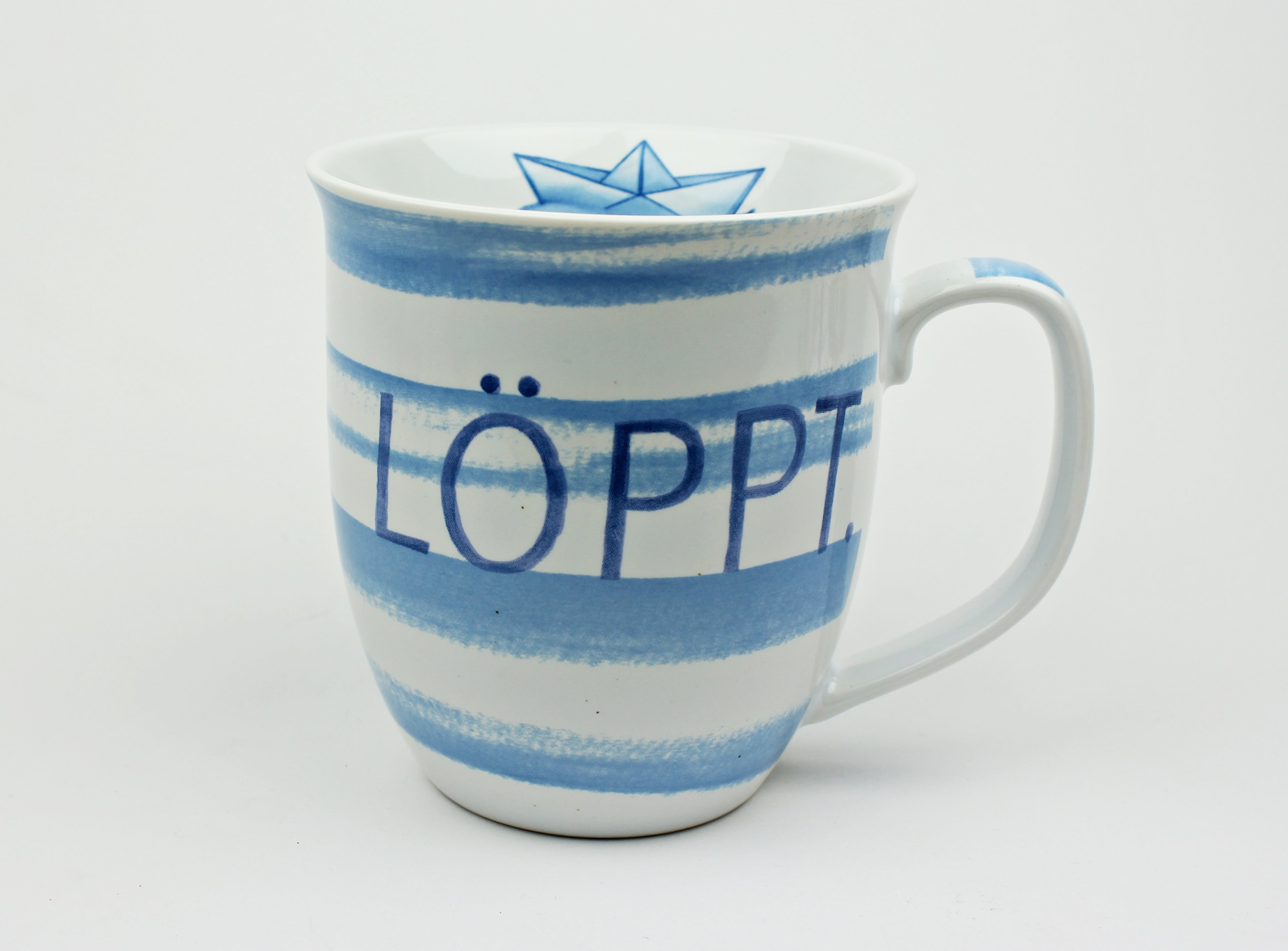 Becher-L-ppt Maritimer Becher Löppt gestreift Tasse Kaffee Becher Andenken weiß blau