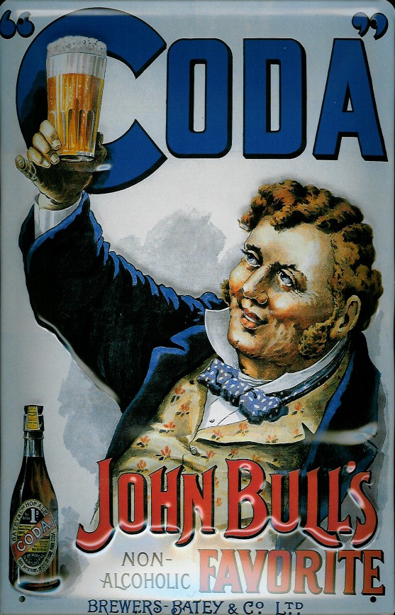 A435-Coda Blechschild Coda John Bulls favorite non alcoholic alkoholfreies Bier Schild Werbeschild