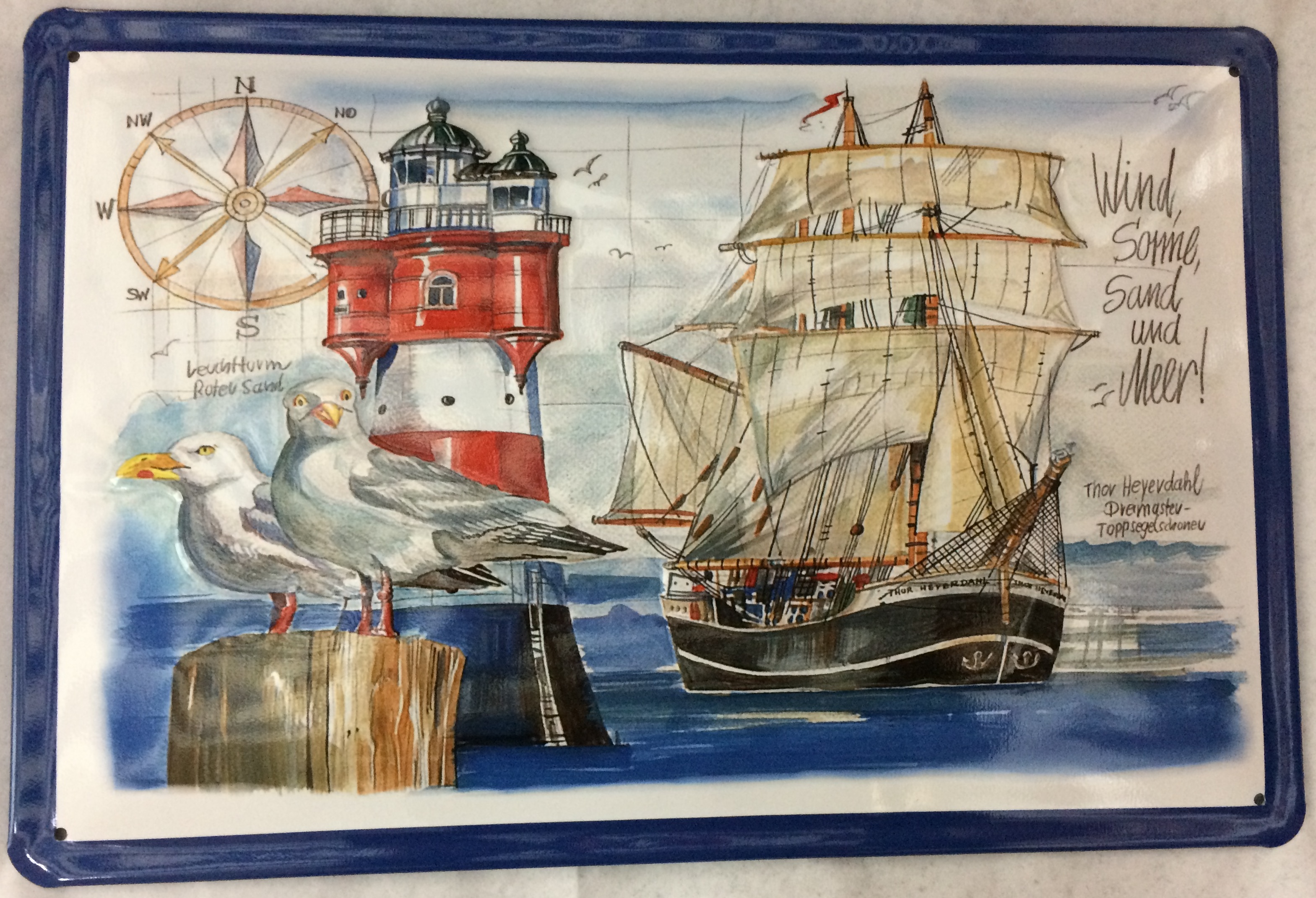 Blechschild Thor Heyerdahl Schiff Leuchtturm Roter Sand Schild Nostalgieschild
