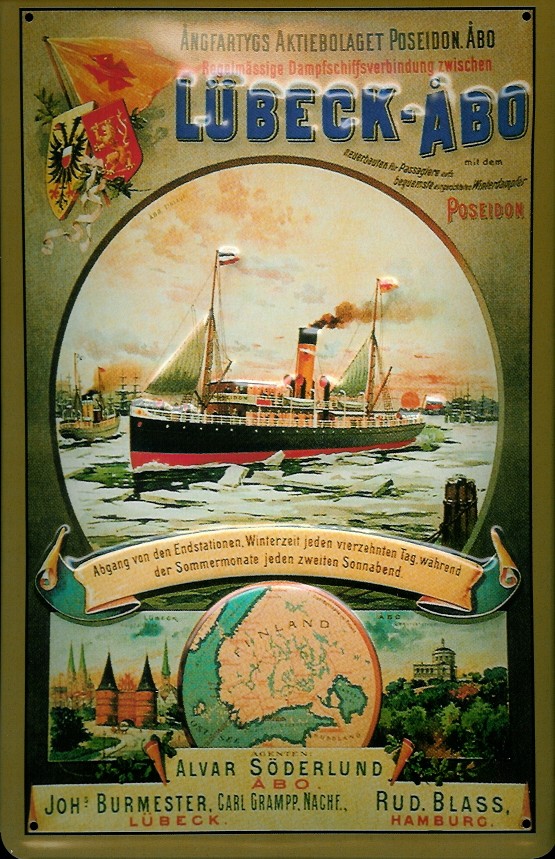 Blechschild Lübeck Abo Dampfer Dampfsegler Schiff Schild Nostalgieschild