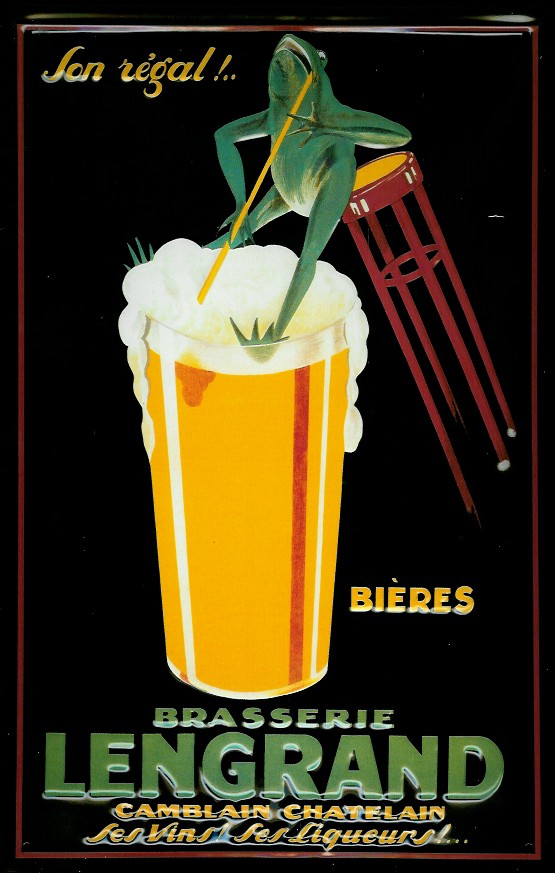 D226-Lengrand Blechschild Brasserie Lengrand Frosch Bierglas Schild retro Nostalgieschild