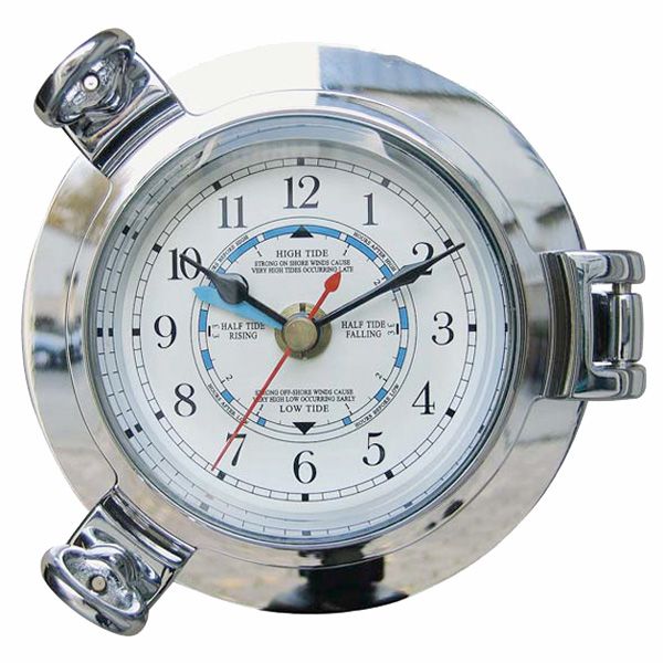 Tidenuhr-verchromt-14cm Tidenuhr Bullauge Quarz 14cm verchromt Schiffsuhr