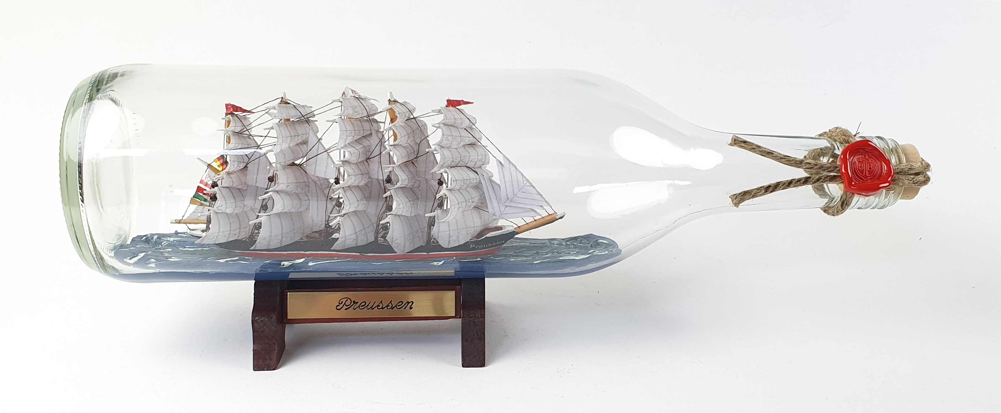 Preussen 1 Liter runde Flasche Buddelschiff Flaschenschiff Preussen 1 Liter runde Flasche Buddelschiff Flaschenschiff