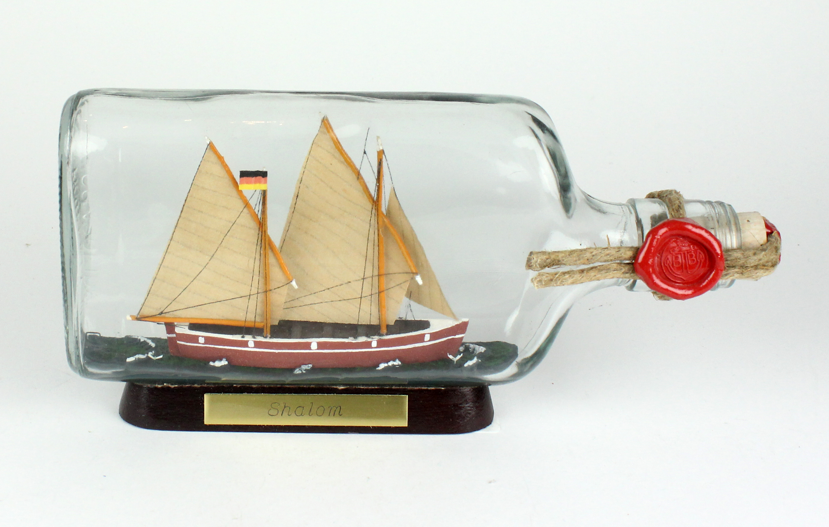 Shalom-375 Shalom Schalom Bodensee Segler Flachmann Buddelschiff 0,375 Liter ca. 21x9 cm Buddelschiff Museumsqu