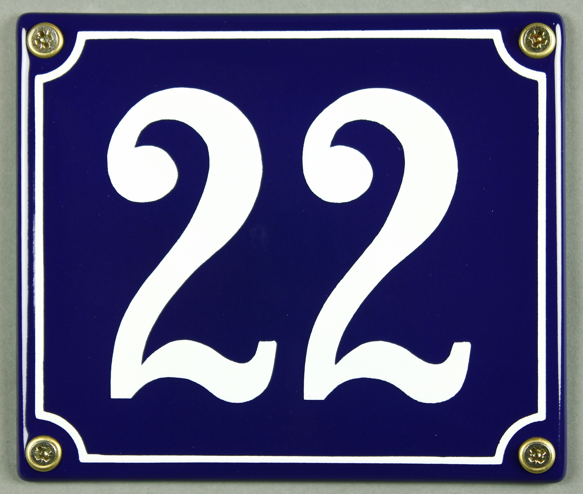 hausnummer-22-hausnummernschild-emaille Hausnummernschild Emaille 22 blau - weiß 12x14 cm sofort lieferbar Schild Emaile Hausnummer Haus Num