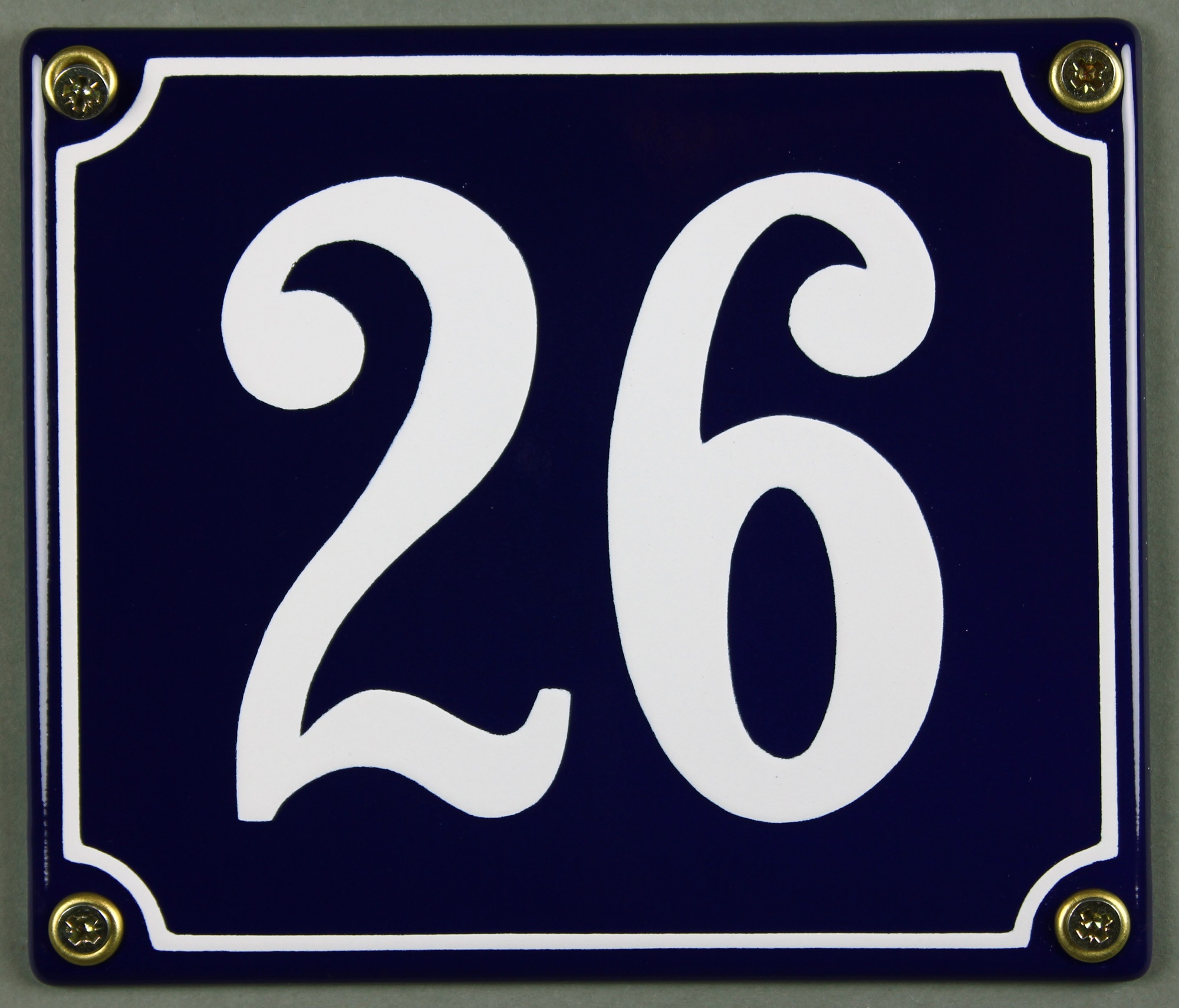Hausnummernschild Emaille 26 blau - weiß 12x14 cm sofort lieferbar Schild Emaile Hausnummer Haus Num