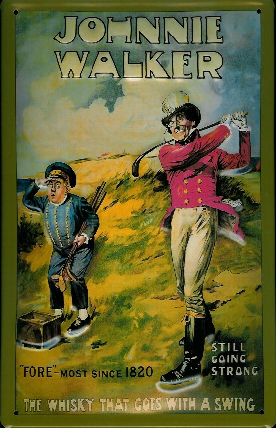 A039-Johnnie-Walker Blechschild Johnnie Walker Whisky Golf Caddy Golfplatz Schild retro Werbeschild Golfer