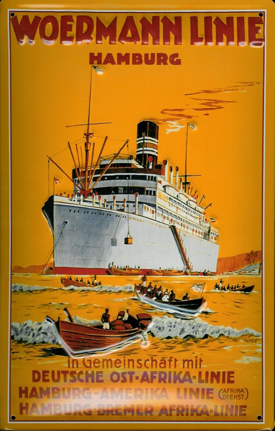 Blechschild Woermann Ostafrika Linie Dampfer Rettungsboote Reedereiplakat Schiff Schild Nostalgiesch
