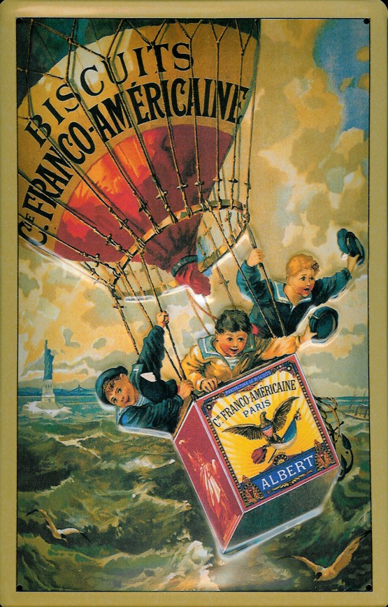 B072-Biscuits Blechschild Albert Biscuits Fesselballon Kekse Schild Nostalgieschild