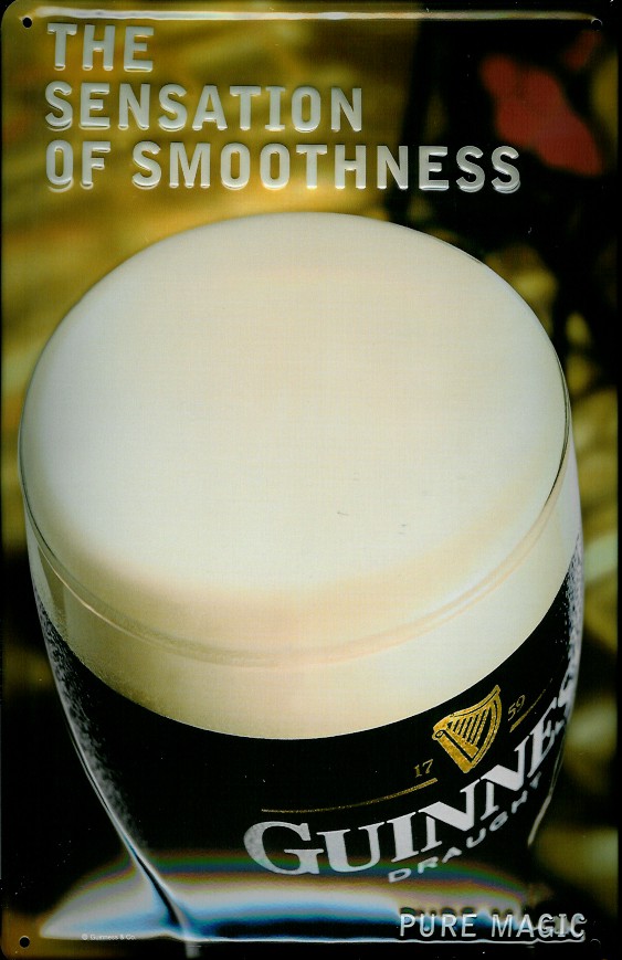 Blechschild Guinness Bier The sensation of smoothness Bierglas Schild Werbeschild