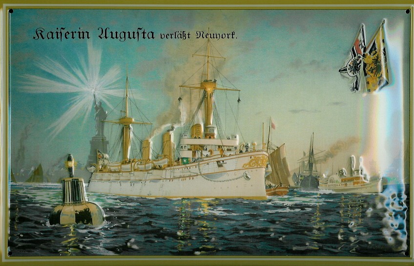 Blechschild Kaiserin Augusta Kriegsschiff Dampfer vor New York Schiff Schild Nostalgieschild