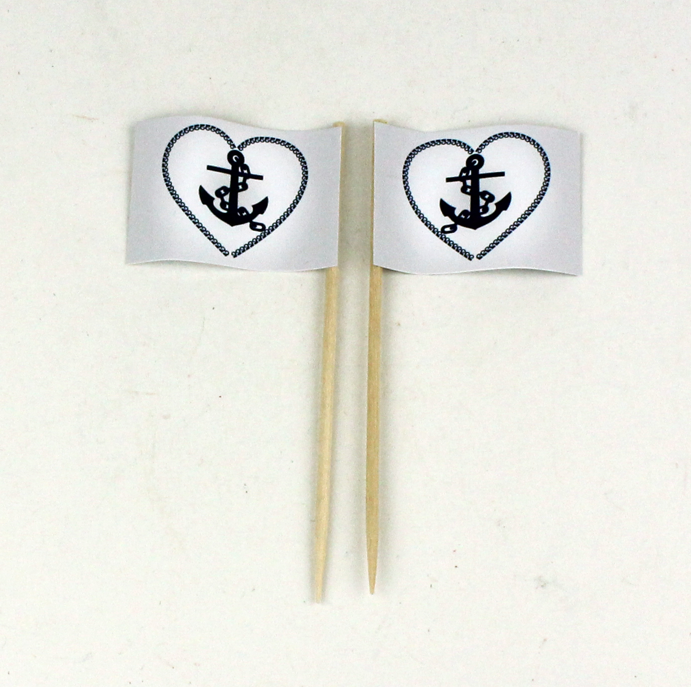 Picker_Anker-Herz-Kette Party-Picker Flagge Anker Herz Tau Papierfähnchen in Spitzenqualität 50 Stück Beutel