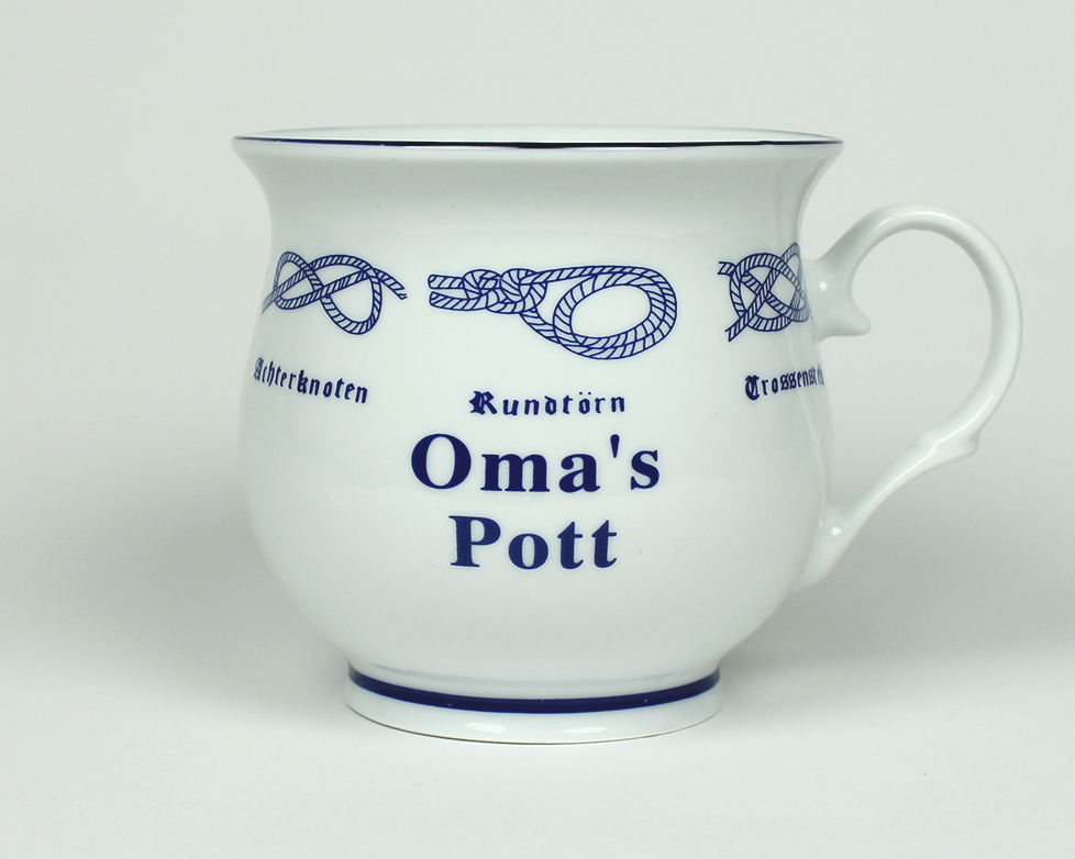 Omas-Pott_bauchig Knotenbecher Oma´s Pott mit Seemannsknoten bauchig Kaffeebecher Kaffeetasse Kaffee Pott