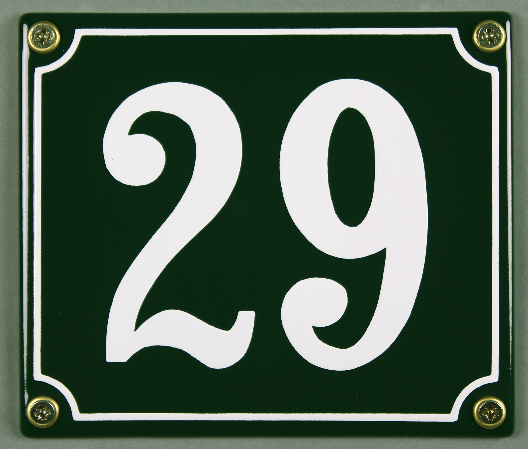 hausnummer-29-gruen-hausnummernschild-emaille Hausnummernschild 29 grün 12x14 cm sofort lieferbar Schild Emaille Hausnummer Haus Nummer Zahl Ziffe