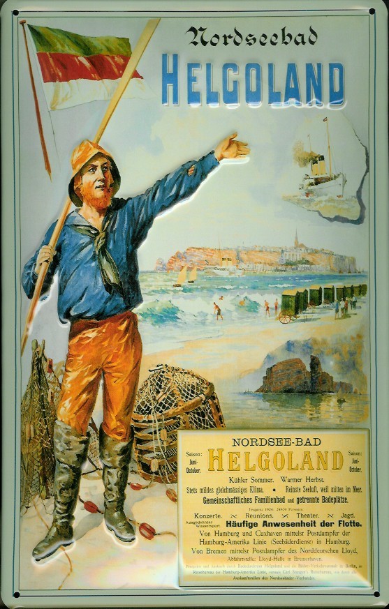 Blechschild Helgoland Hummer Fischer Nordseebad Schiff Schild Nostalgieschild