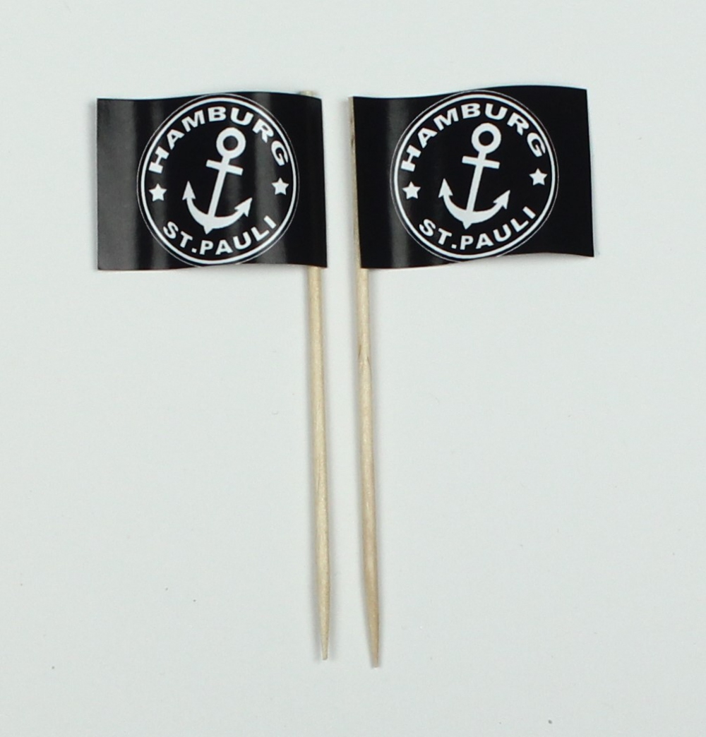 13862 Party-Picker Flagge St.Pauli Hamburg Anker schwarz Papierfähnchen in Spitzenqualität 50 Stück Beutel