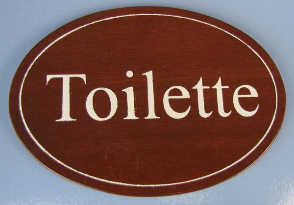 Ovales Holz - Türschild Toilette 7x10 cm dunkles Holzschild