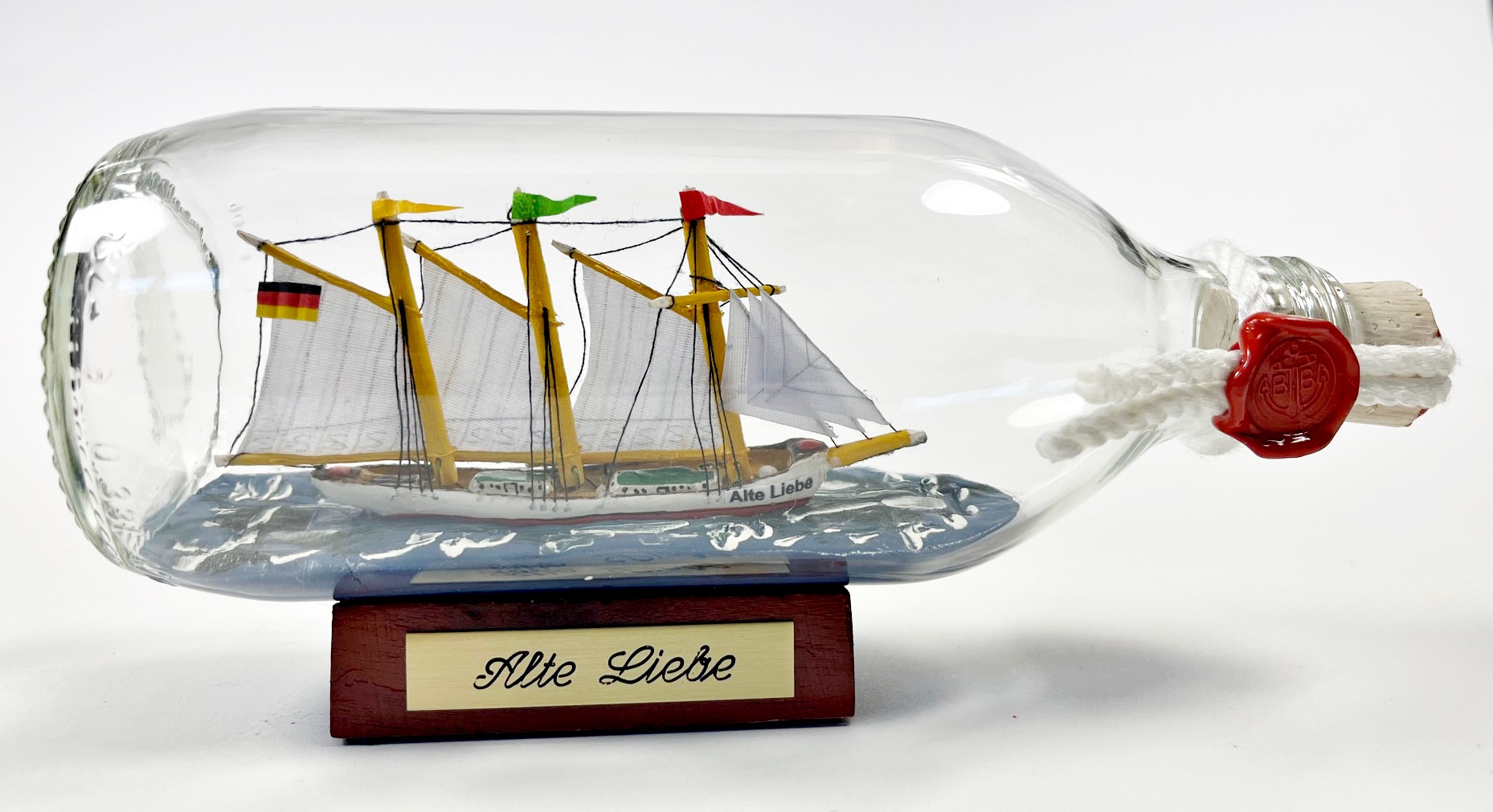 buddelschiff-alte-liebe Alte Liebe runde Flasche 0,3 Liter Buddelschiff Flaschenschiff