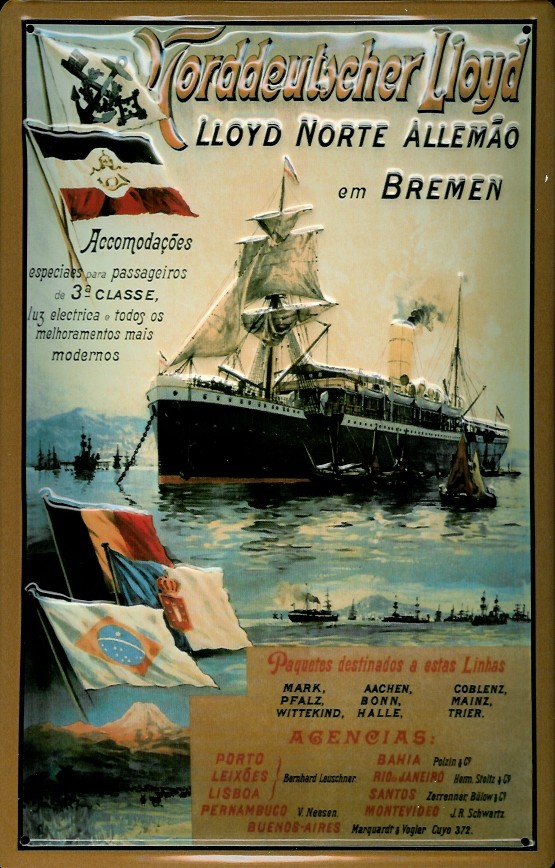 Blechschild Norddeutscher Lloyd Bremen Dampfsegler Norte Allemao Dampfer Schiff Schild Nostalgieschi