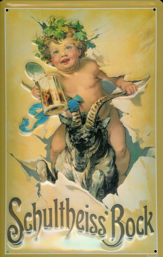 Blechschild Schultheiss Bock Bier Engel Widder Ziegenbock Schild