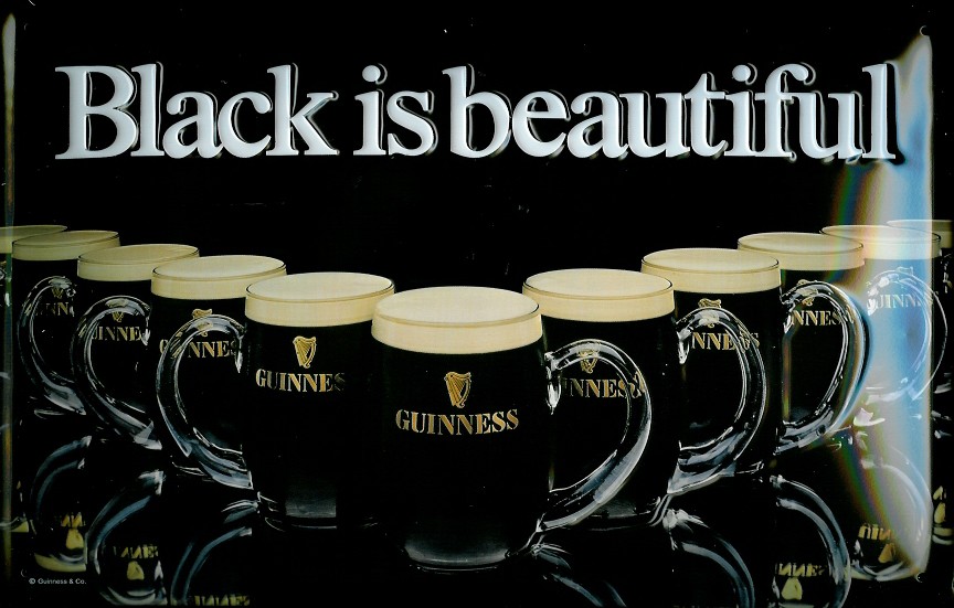G879-Black Blechschild Guinness Bier Black is beautiful Biergläser schwarz Schild Reklameschild